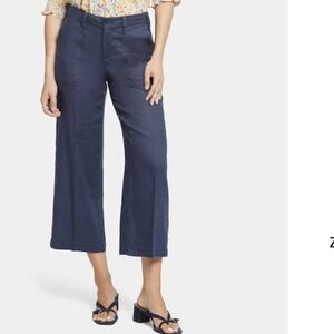 Wide Leg cropped linen Pants navy blue, Plus Size 24W NWT